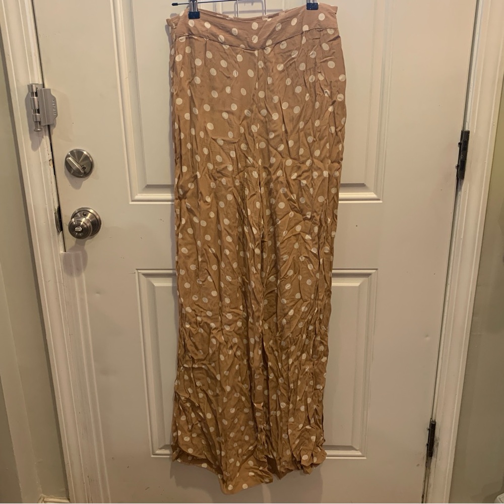 Tularosa Latte Tan White Polka Dot Maxi Marley Pant Viscose Trousers M $148.00 - Picture 7 of 14